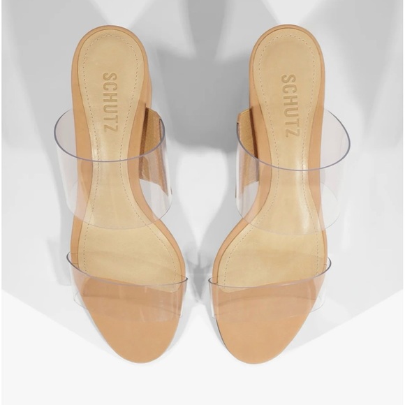 Schutz Victorie Vinyl Block Heels Slide Sandals - Picture 4 of 16